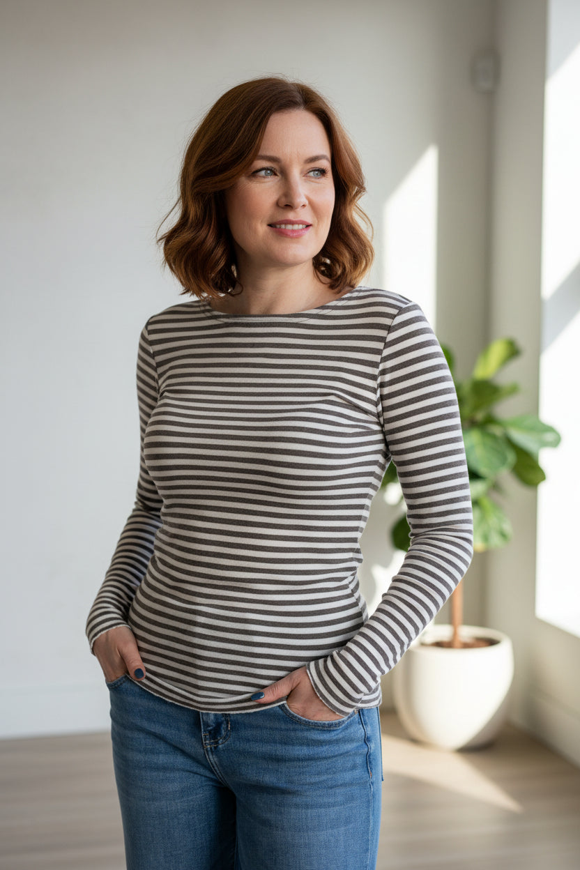 Boat Neck Long Sleeve TopTopsPosh Boutique