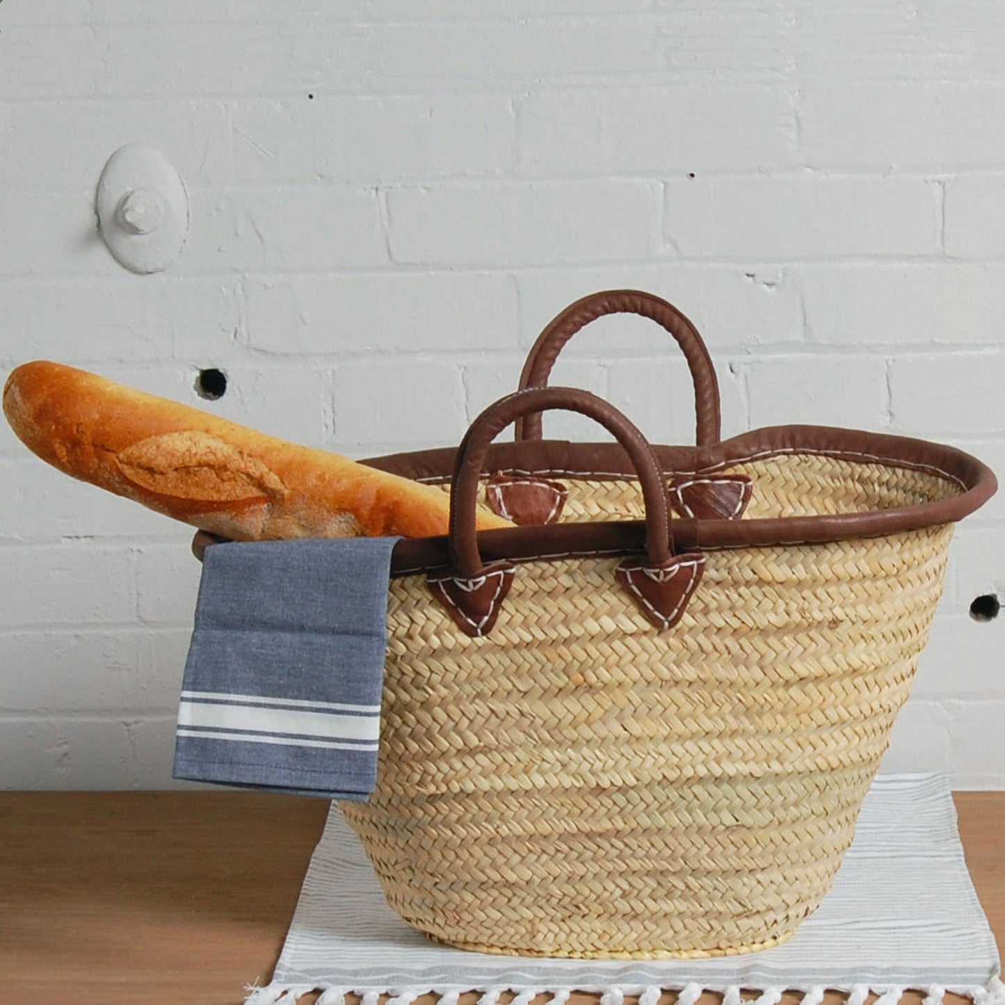 Classic Straw and Leather Market Bag 401Posh Boutique