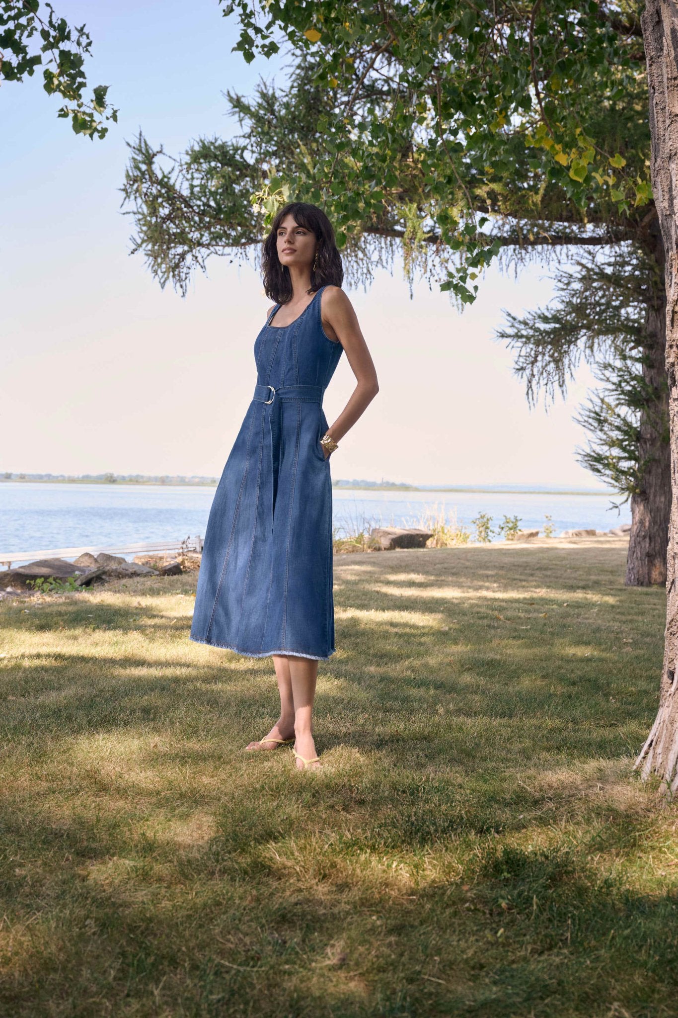 Denim Fit and Flare Midi DressDressesPosh Boutique