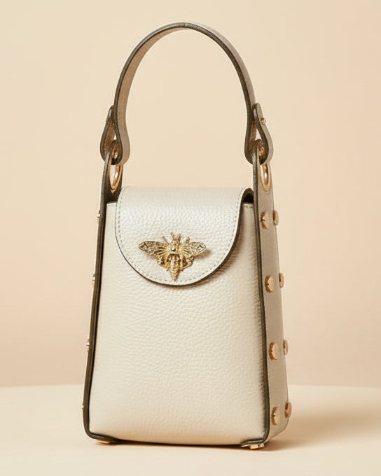 Mini Leather Cream Bee BagPosh Boutique