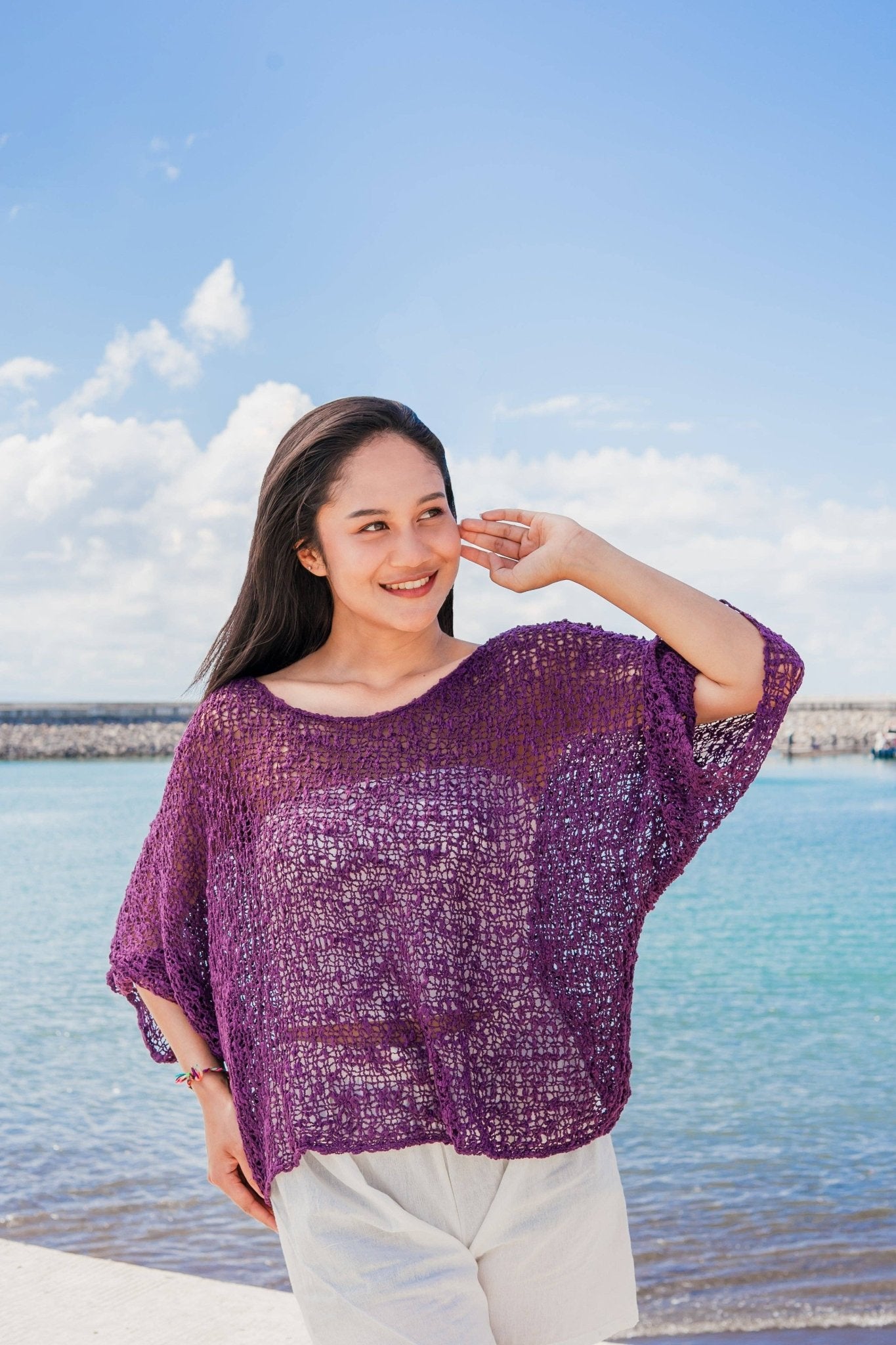 Popcorn Knit Purple TopTopsPosh Boutique