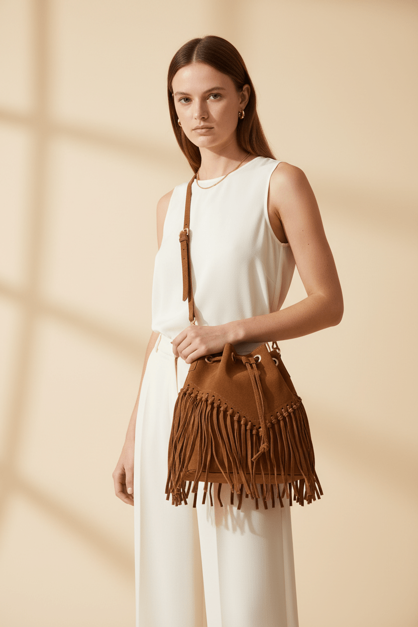 Emanuela Suede Fringe Leather BagHandbagsPosh Boutique