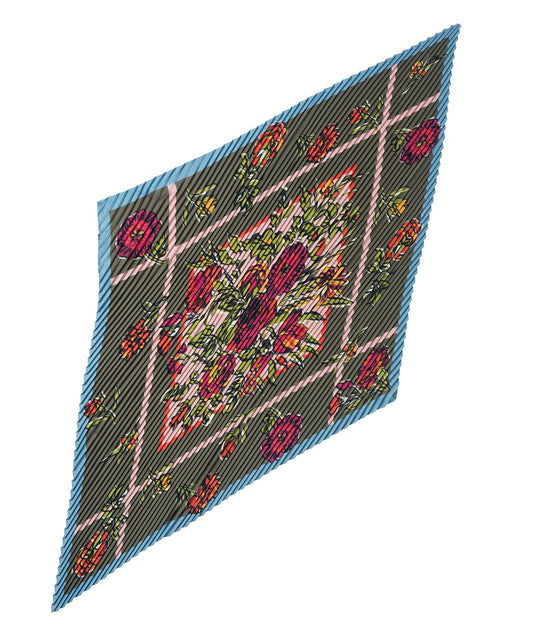 Floral Plaid Pleated Diamond ScarfPosh Boutique