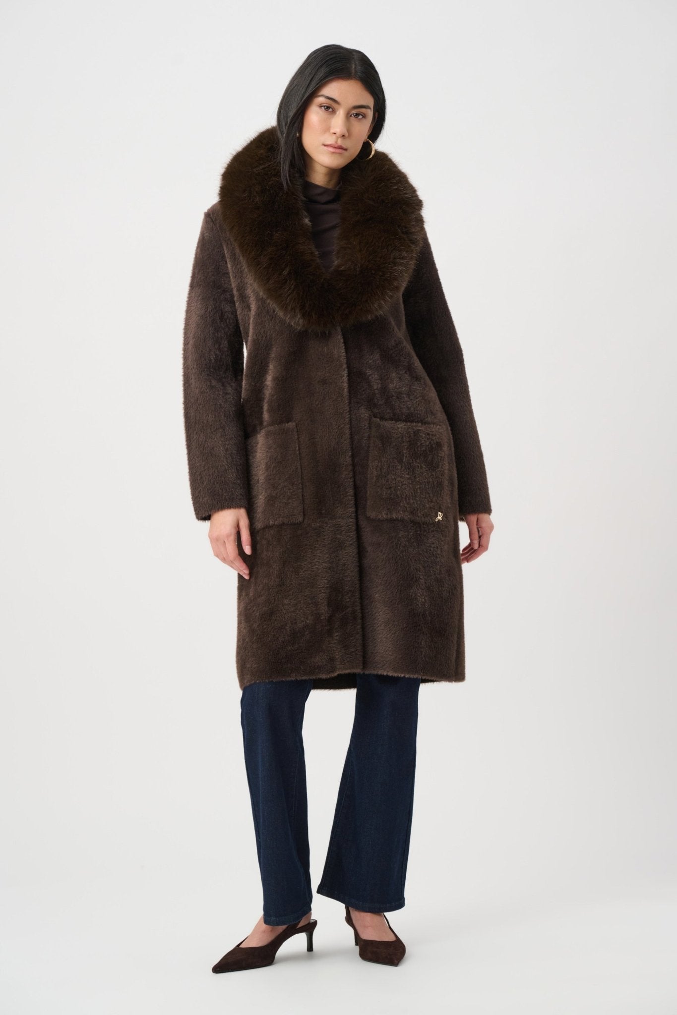 Knit Coat With Detachable Fur CollarPosh Boutique