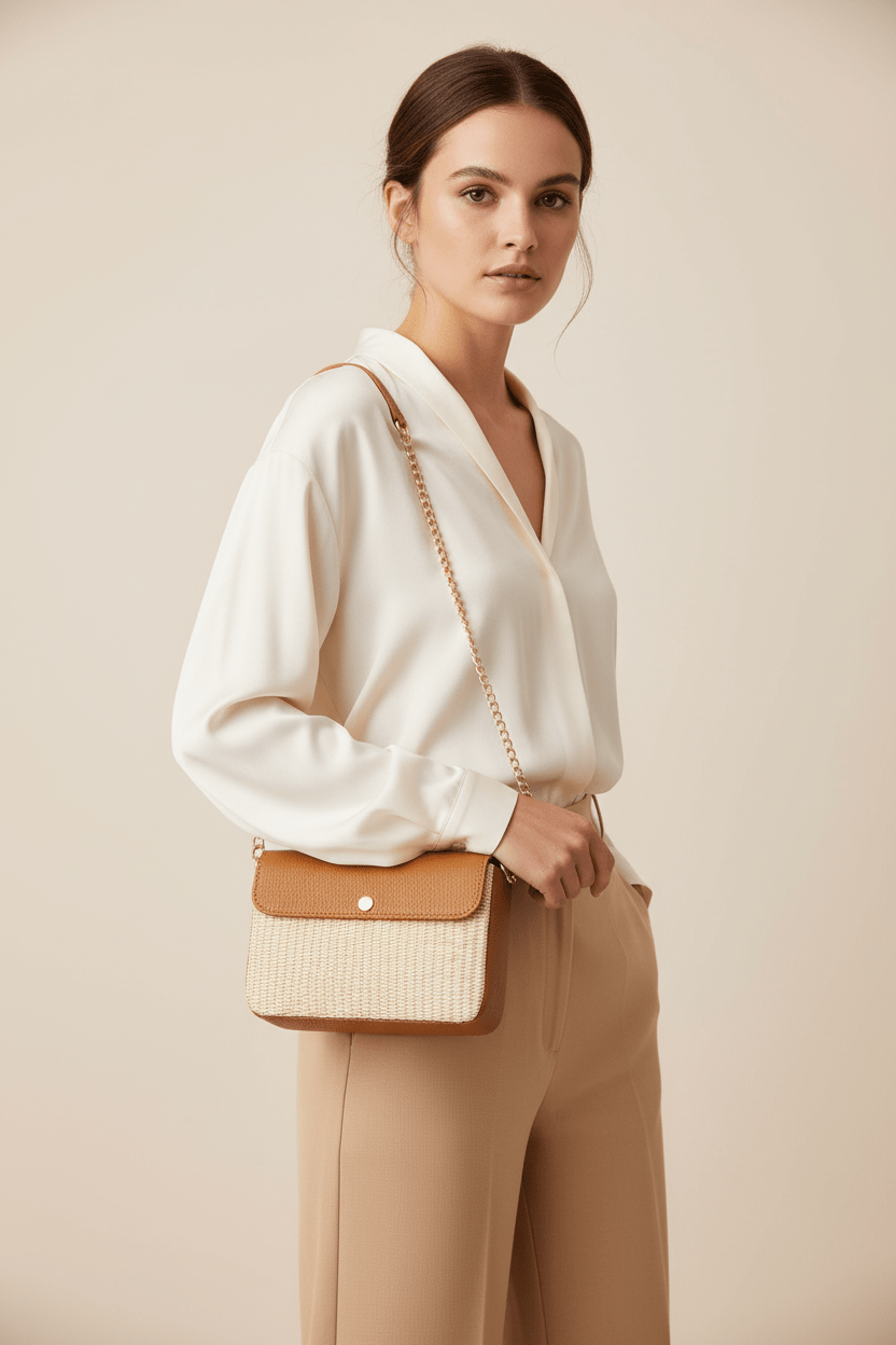 Leather & Raffia Crossbody BagHandbagsPosh Boutique