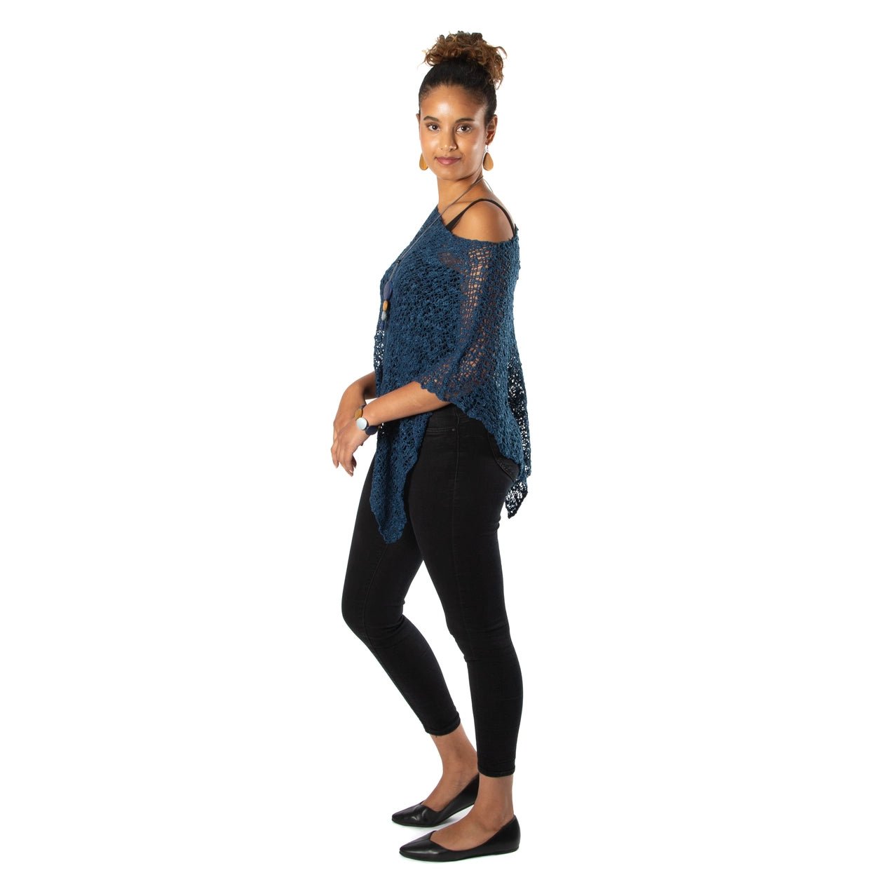 Navy Popcorn Knit PonchoJacketsPosh Boutique