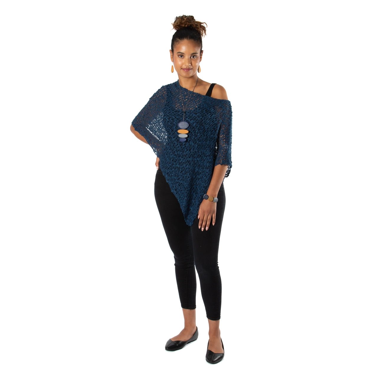 Navy Popcorn Knit PonchoJacketsPosh Boutique