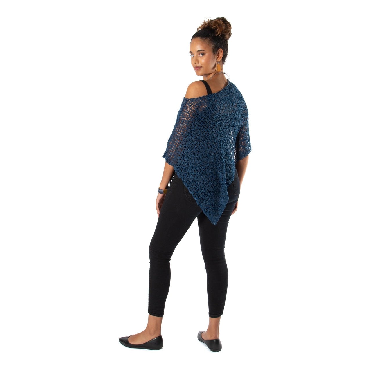 Navy Popcorn Knit PonchoJacketsPosh Boutique