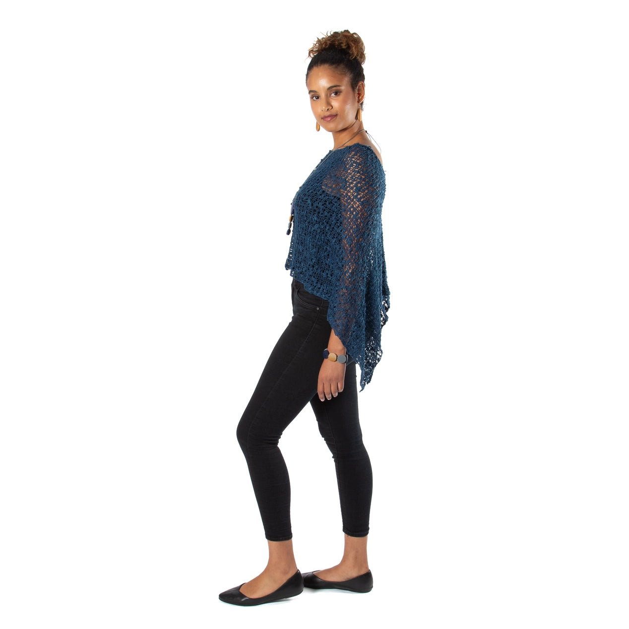 Navy Popcorn Knit PonchoJacketsPosh Boutique