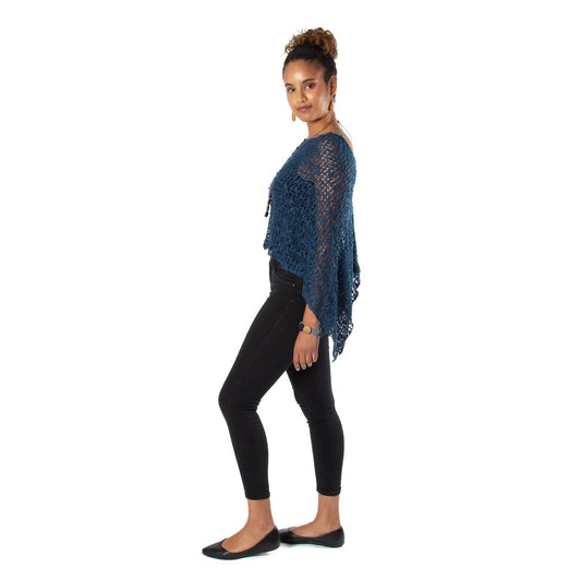 Navy Popcorn Knit PonchoJacketsPosh Boutique