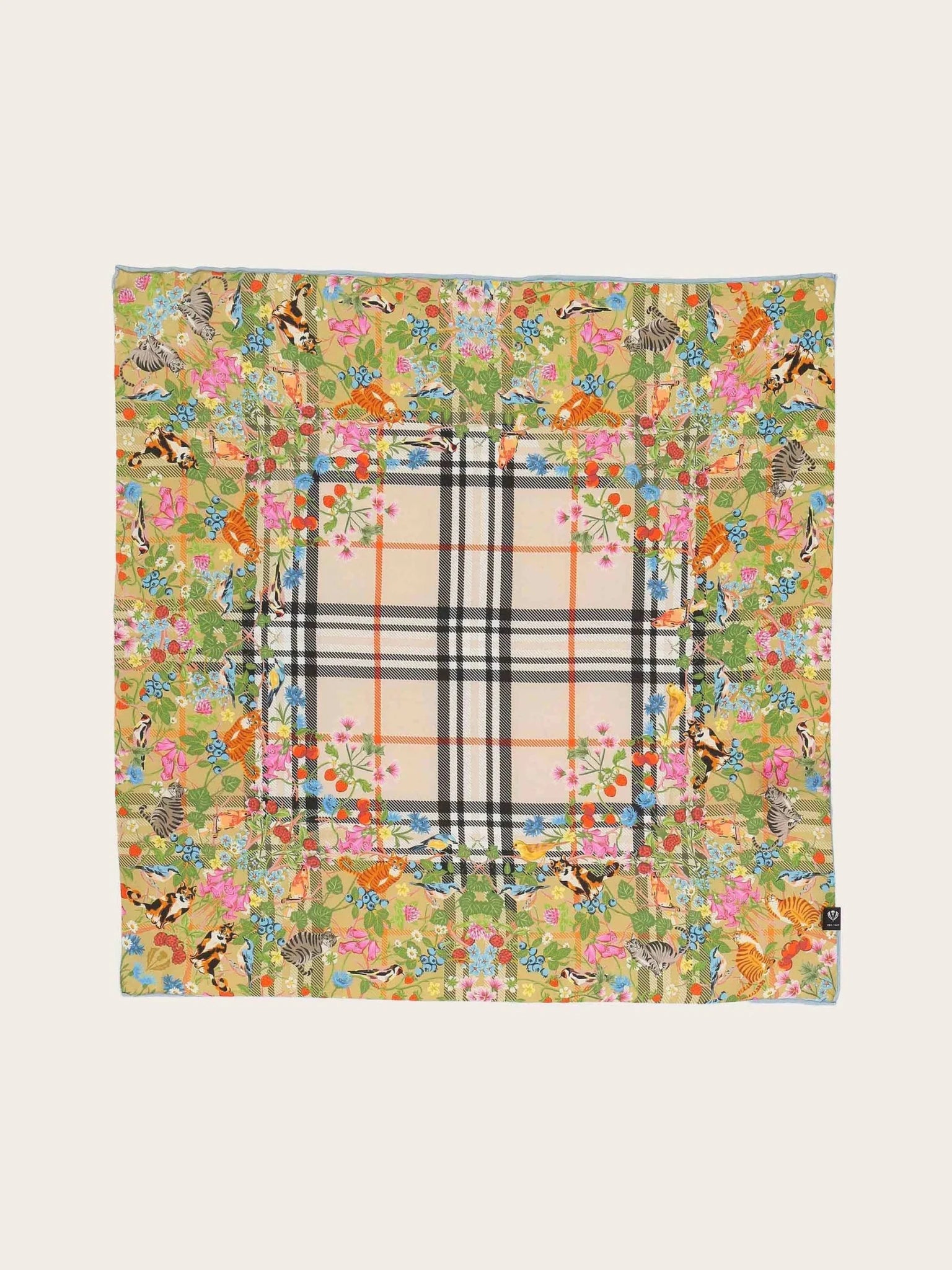 Plaid And Animal Print Silk SquareScarvesPosh Boutique