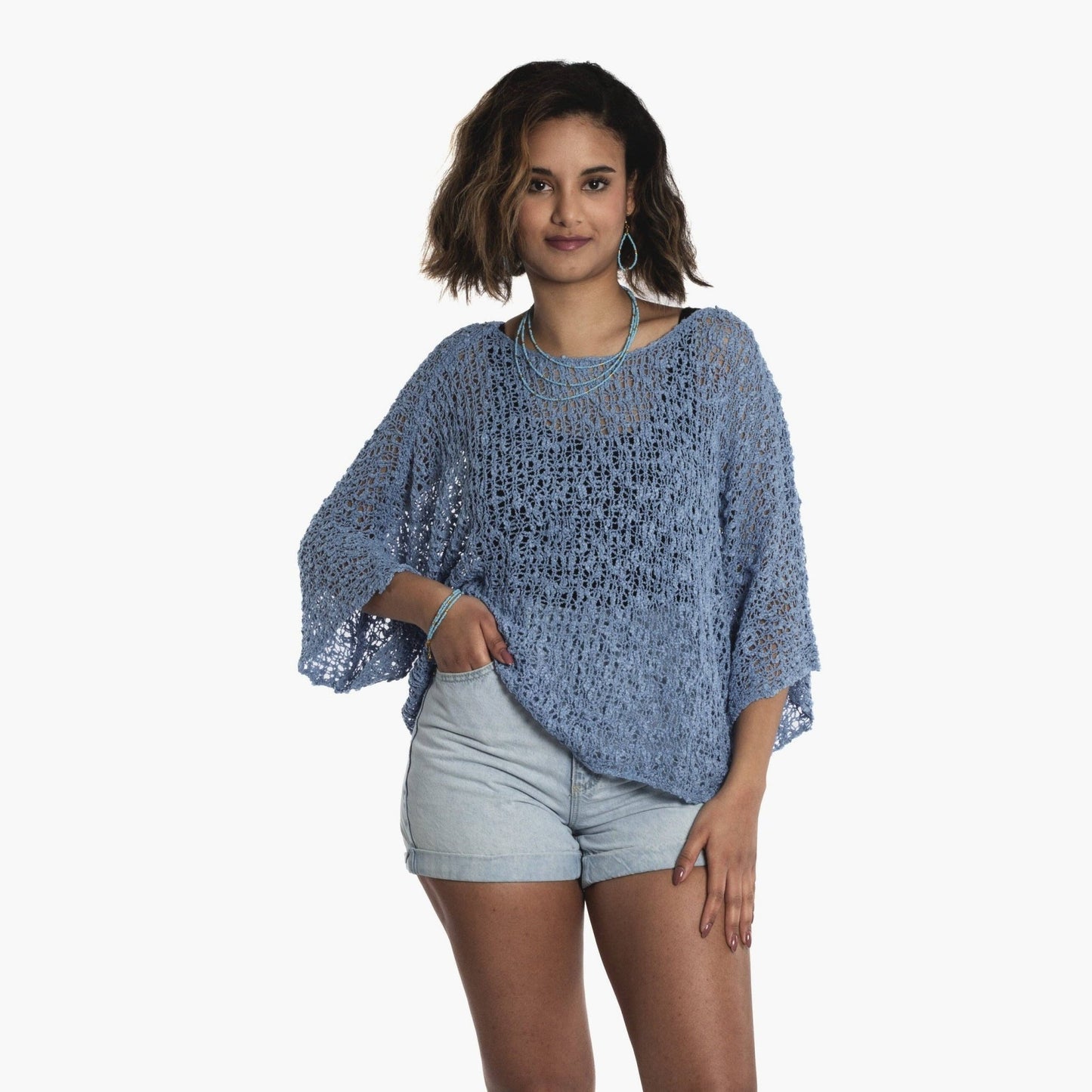 Popcorn Knit Denim Blue TopTopsPosh Boutique