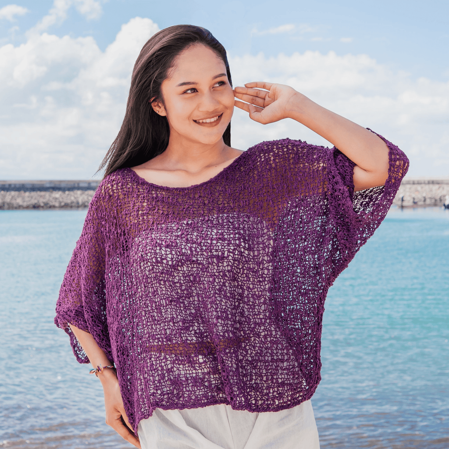 Popcorn Knit Purple TopTopsPosh Boutique
