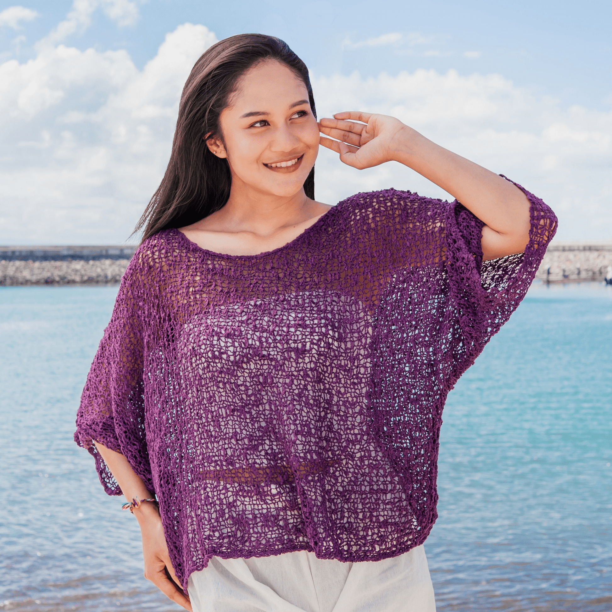 Popcorn Knit Purple TopTopsPosh Boutique