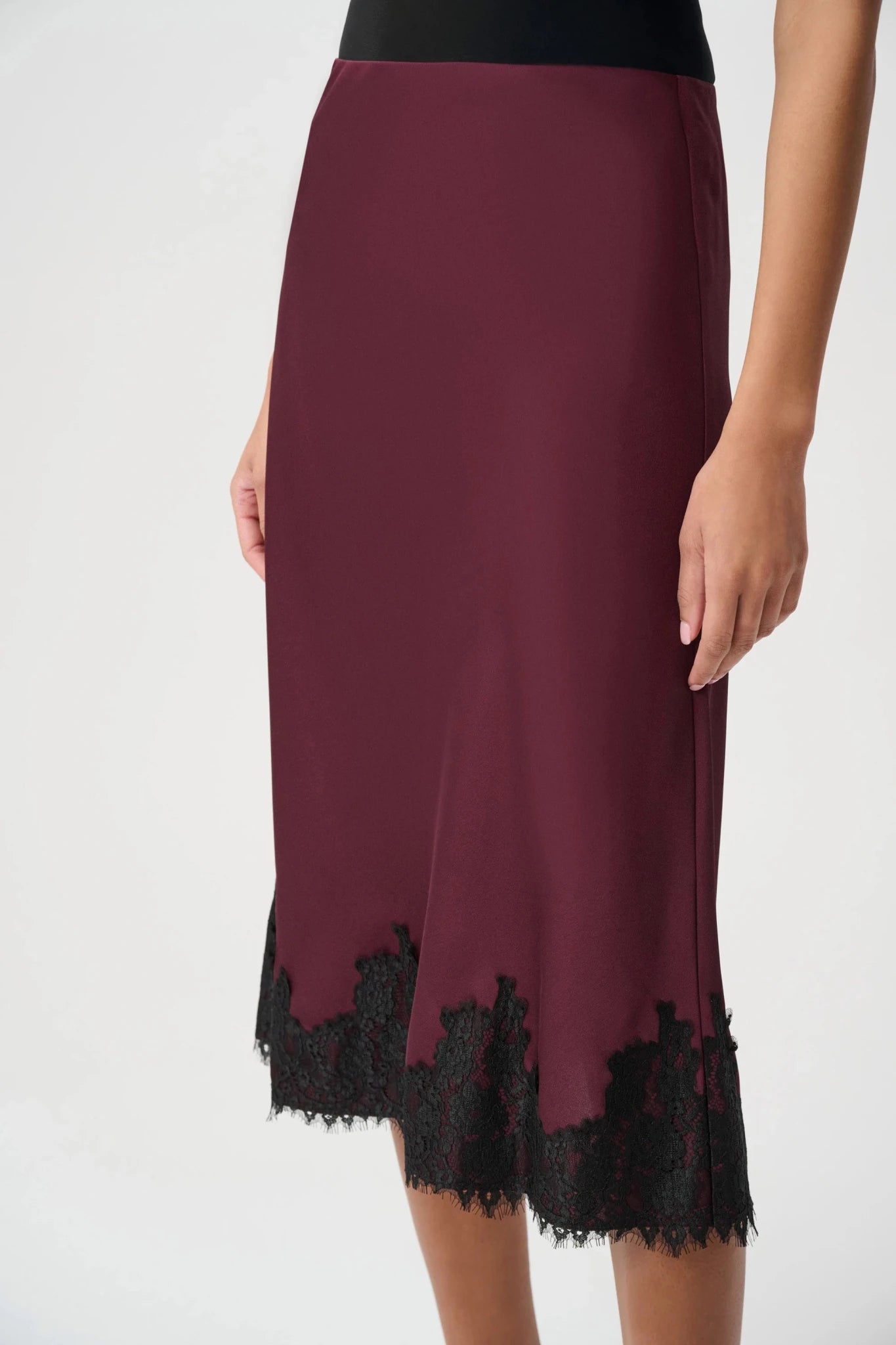 Recycled Satin Lace Trim Midi SkirtSkirtsPosh Boutique
