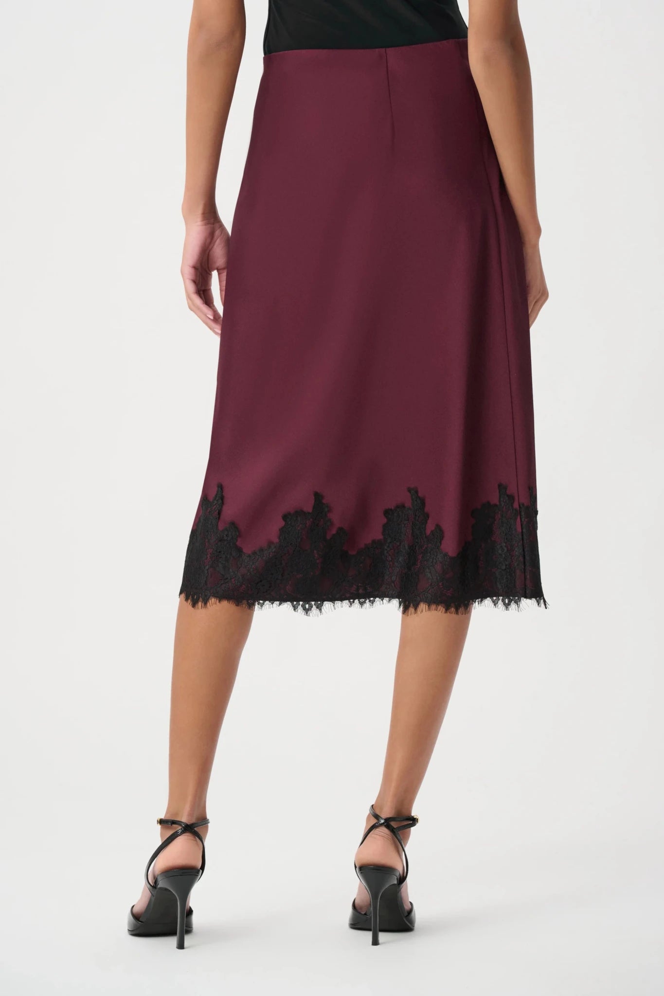Recycled Satin Lace Trim Midi SkirtSkirtsPosh Boutique