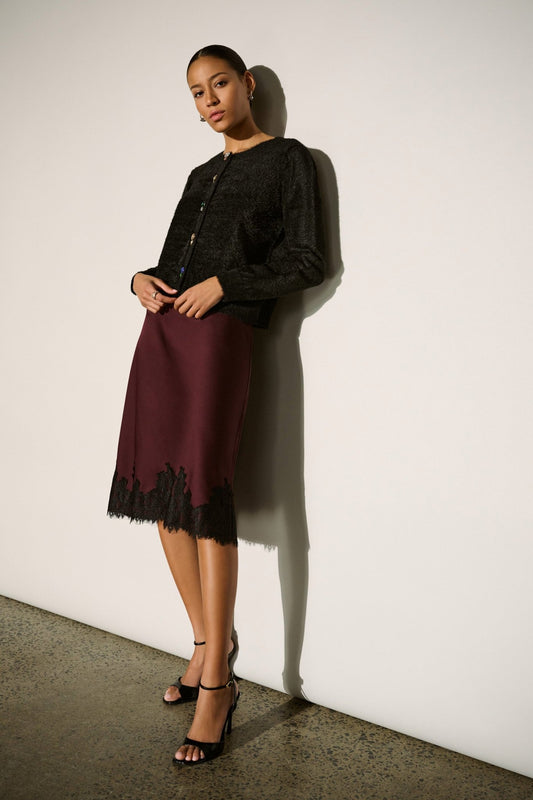 Recycled Satin Lace Trim Midi SkirtSkirtsPosh Boutique