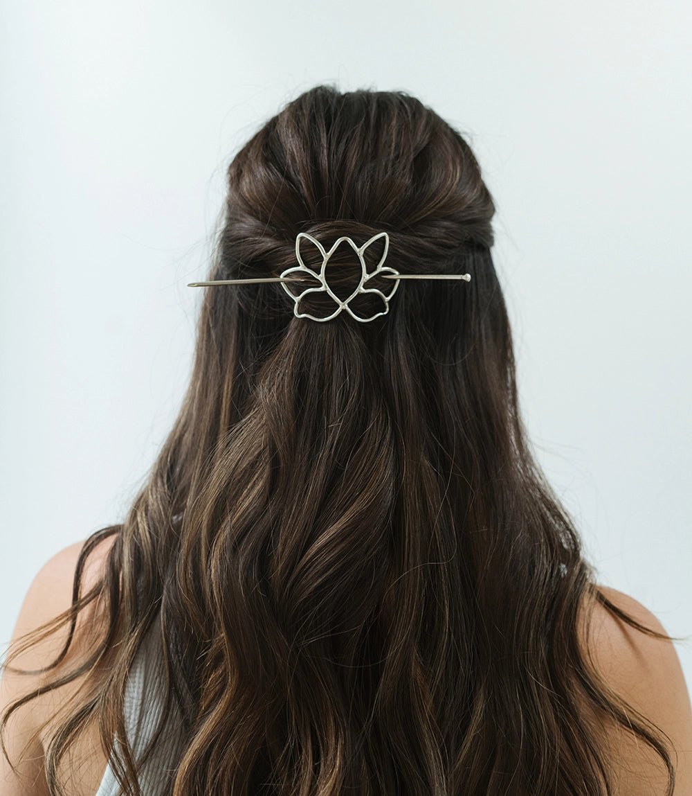 Silver Lotus Hair Slide with StickPosh Boutique