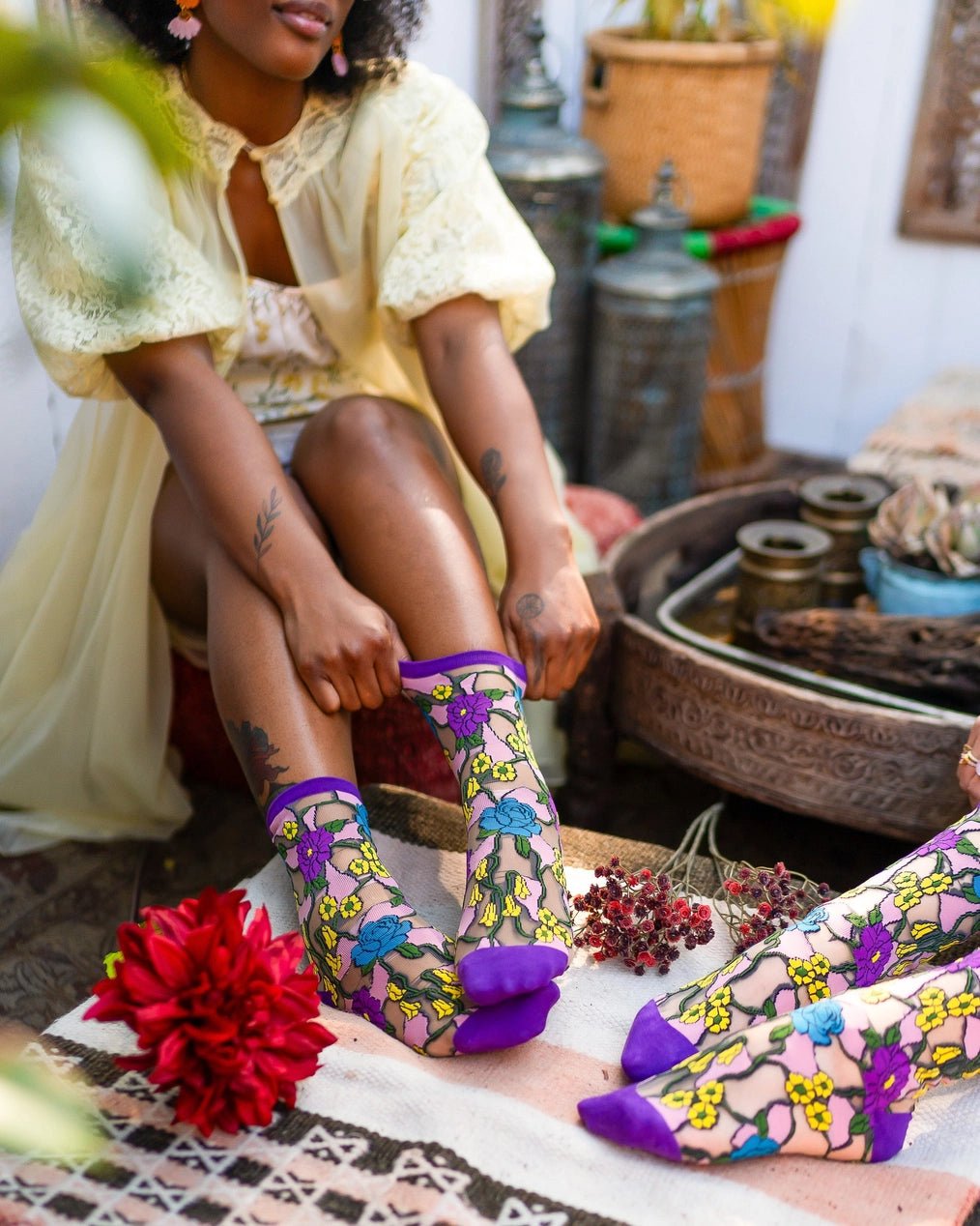 Stain Glass Floral Sheer SocksPosh Boutique